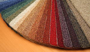Color samples of carpet coverings in shop