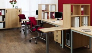 office space with hardwood flooring