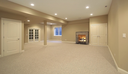 Basement with fireplace in new construction home