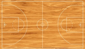 Realistic wooden basketball court. Vector illustration background